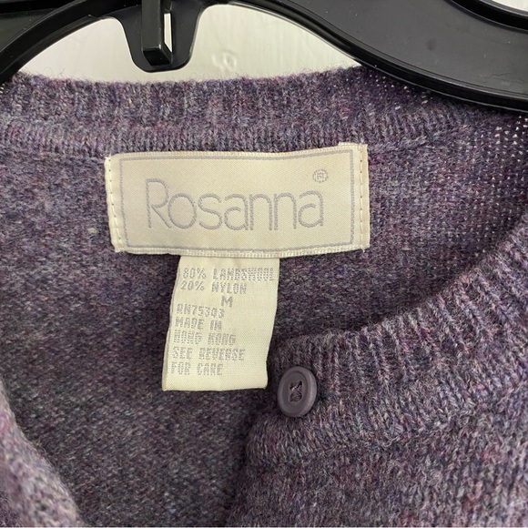 ROSANNA Lambswool Cardigan 3/4 Sleeve Embroidery Button Down Vintage Size Medium - Picture 2 of 7